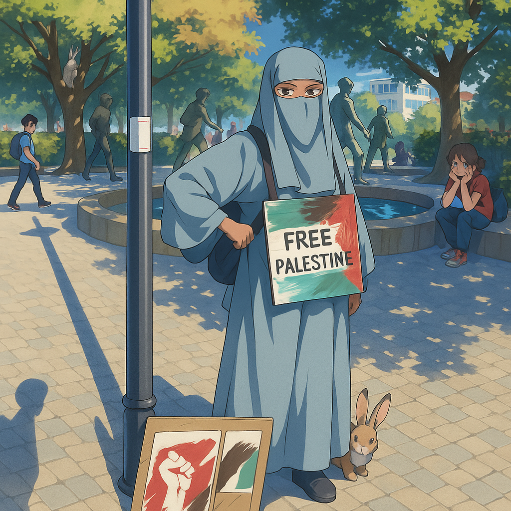 Die mutige Frau mit dem Free Palestine Schild in Aachen